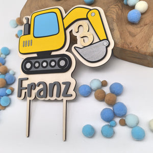 personalisierter Bagger Caketopper mit Geburtstags Zahl, gefertigt in deinen Wunschfarben, Cake Topper, Tortenstecker, Kindergeburtstag