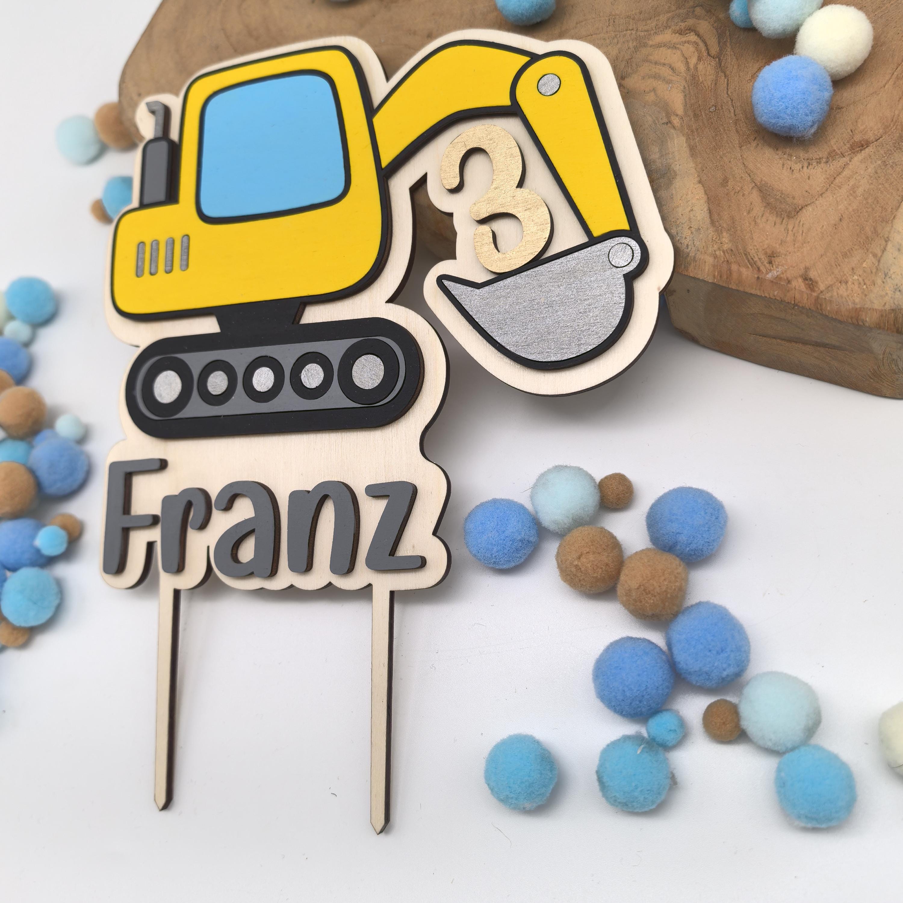 personalisierter Bagger Caketopper mit Geburtstags Zahl, gefertigt in deinen Wunschfarben, Cake Topper, Tortenstecker, Kindergeburtstag