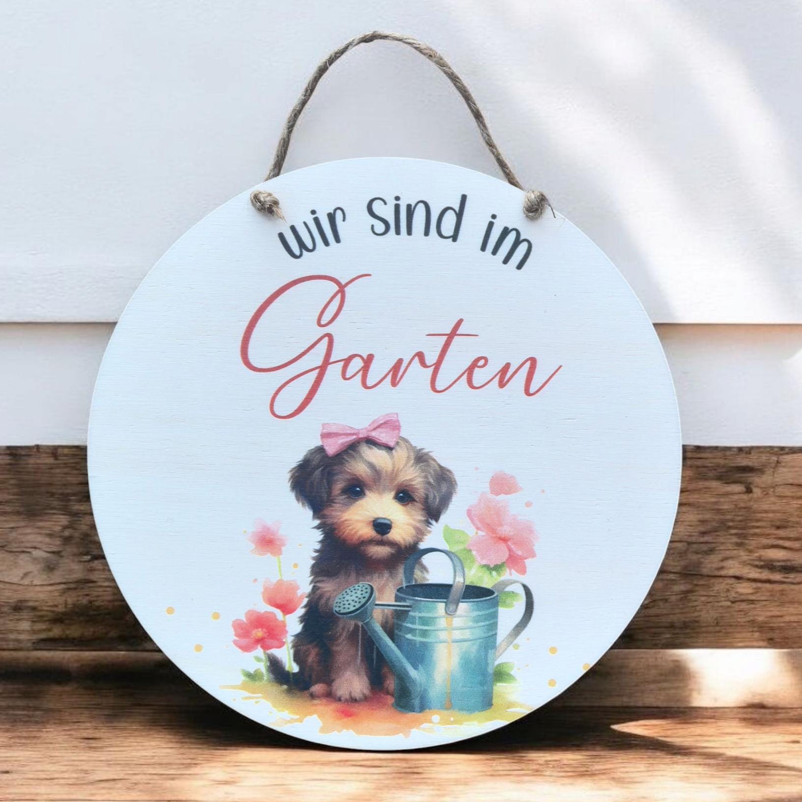 Sind / Bin im Garten Schild , Türschild in Wunschfarbe, Gartenzaun, Gartendeko, Haustür, Gartenfreunde, Blumen, Hund, Katze, Giesskanne