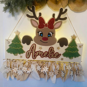 Adventskalender XXL Renntier aus Holz, personalisiert mit Wunschtext und in Wunschfarbe, Geschenkidee, Babys Weihnachten, Advent, Nikolaus
