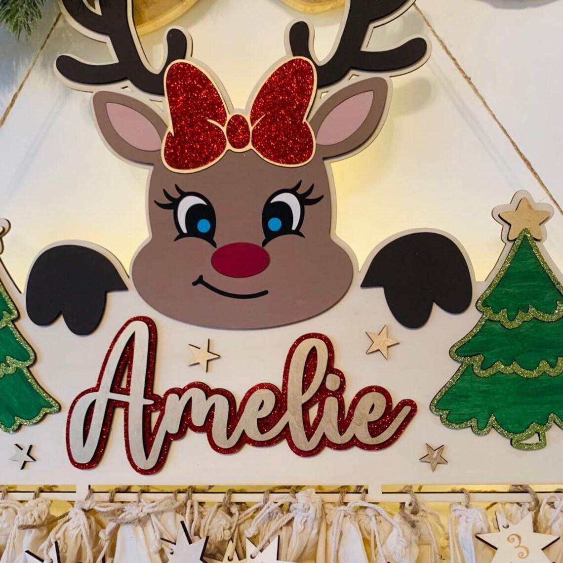 Adventskalender XXL Renntier aus Holz, personalisiert mit Wunschtext und in Wunschfarbe, Geschenkidee, Babys Weihnachten, Advent, Nikolaus