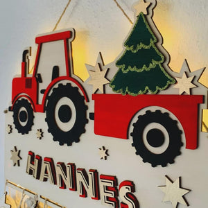 Adventskalender XXL Traktor aus Holz, personalisiert mit Wunschtext und in Wunschfarbe, Geschenkidee, Babys Weihnachten, Advent, Trekker