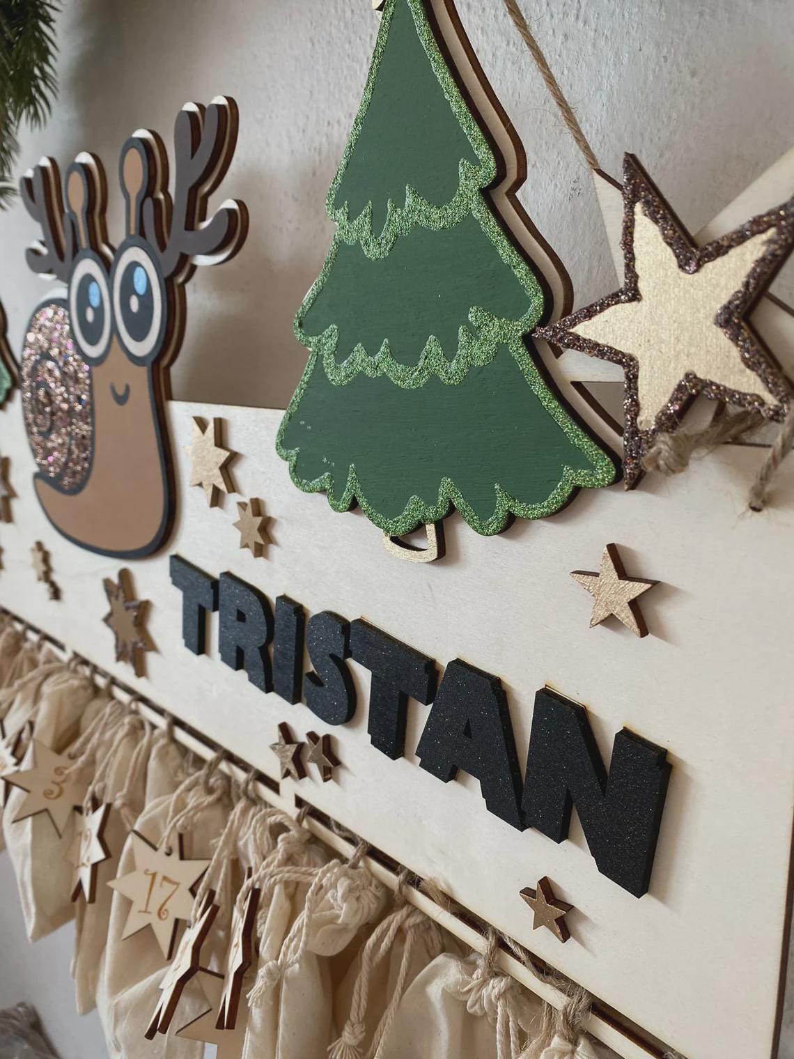 Adventskalender XXL Schnecke aus Holz, personalisiert mit Wunschtext und in Wunschfarbe, Geschenkidee, Babys Weihnachten, Advent, Nikolaus