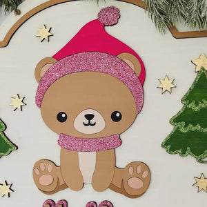 Adventskalender XXL Teddy aus Holz, personalisiert mit Wunschtext und in Wunschfarbe, Geschenkidee, Babys Weihnachten, Advent, Bär, Teddybär