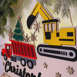 Adventskalender XXL Bagger LKW aus Holz, personalisiert mit Wunschtext und in Wunschfarbe, Geschenkidee, Babys Weihnachten, Baustelle, Truck