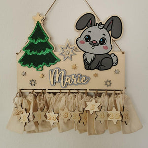 süßer Hasen Adventskalender aus Holz, personalisiert mit Wunschtext und in Wunschfarbe, Geschenkidee, Babys Weihnachten, Advent, Nikolaus