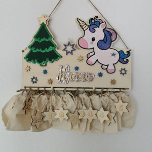 Einhorn Adventskalender aus Holz, personalisiert mit Wunschtext und in Wunschfarbe, Geschenkidee, Babys Weihnachten, Advent, Nikolaus