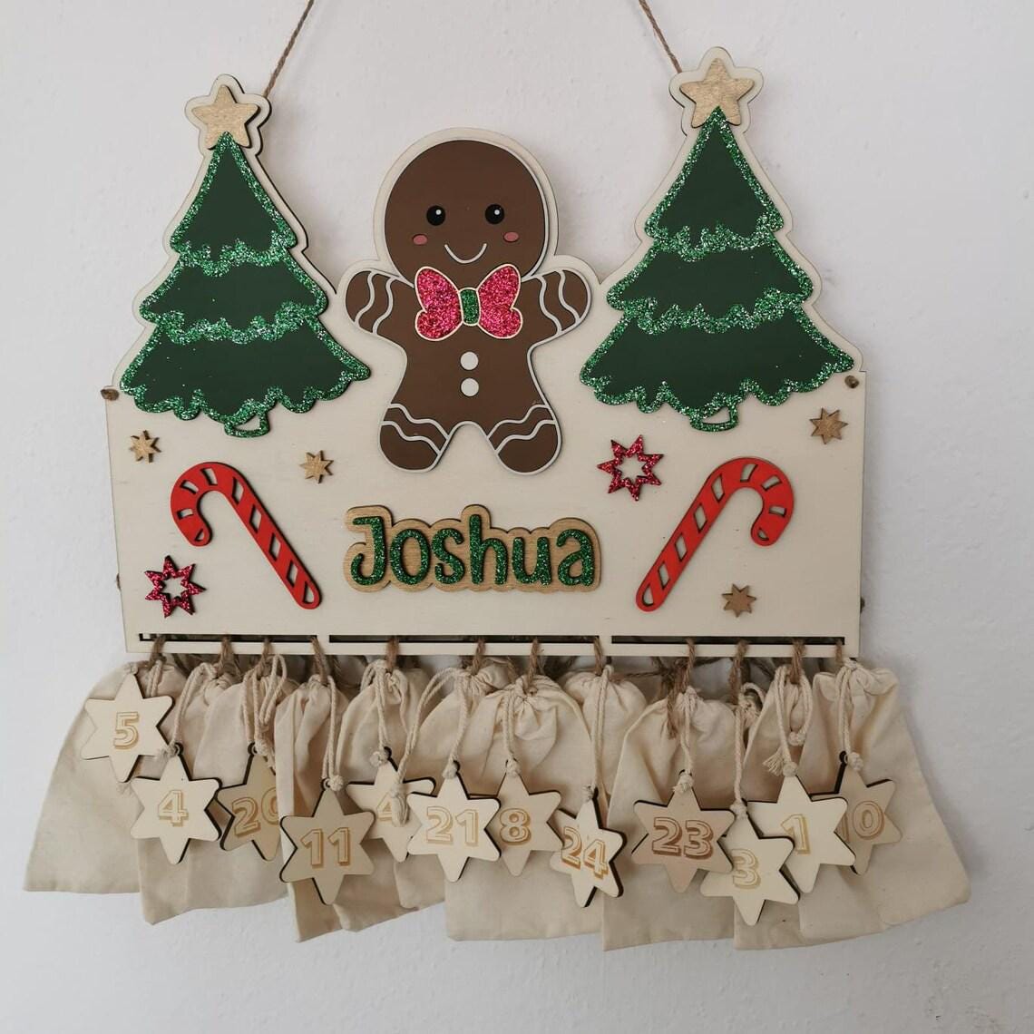 Lebkuchen Adventskalender aus Holz, personalisiert mit Wunschtext und in Wunschfarbe, Geschenkidee, Babys Weihnachten, Advent, Lebkuchenhaus
