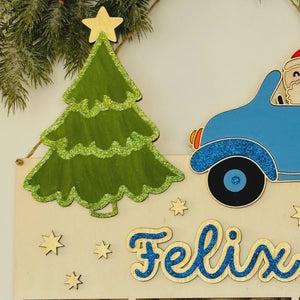 Adventskalender XXL Auto Nikolaus aus Holz, personalisiert mit Wunschtext und in Wunschfarbe, Geschenkidee, Babys Weihnachten, Santa