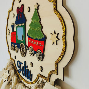 Adventskalender XXL Weihnachtszug aus Holz, personalisiert mit Wunschtext und in Wunschfarbe, Geschenkidee, Babys Weihnachten, Santa, Zug