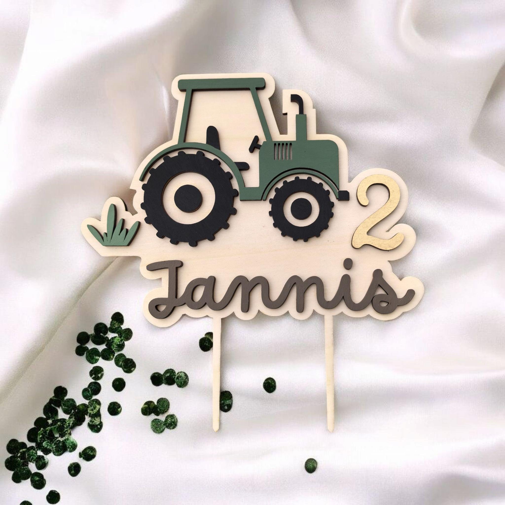 personalisierter Traktor Caketopper mit Geburtstags Zahl, gefertigt in deinen Wunschfarben, Cake Topper, Tortenstecker, Kindergeburtstag