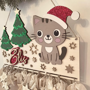 Adventskalender Katze aus Holz, personalisiert mit Wunschtext und in Wunschfarbe, Geschenkidee, Babys Weihnachten, Advent, Haustier, Hund