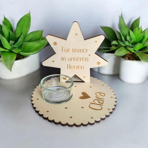 Sternenkind Teelichthalter, personalisiert mit Wunschtext, Andenken, Gedenkstein, Erinnerung, Schutzengel, Fehlgeburt, Stille Geburt