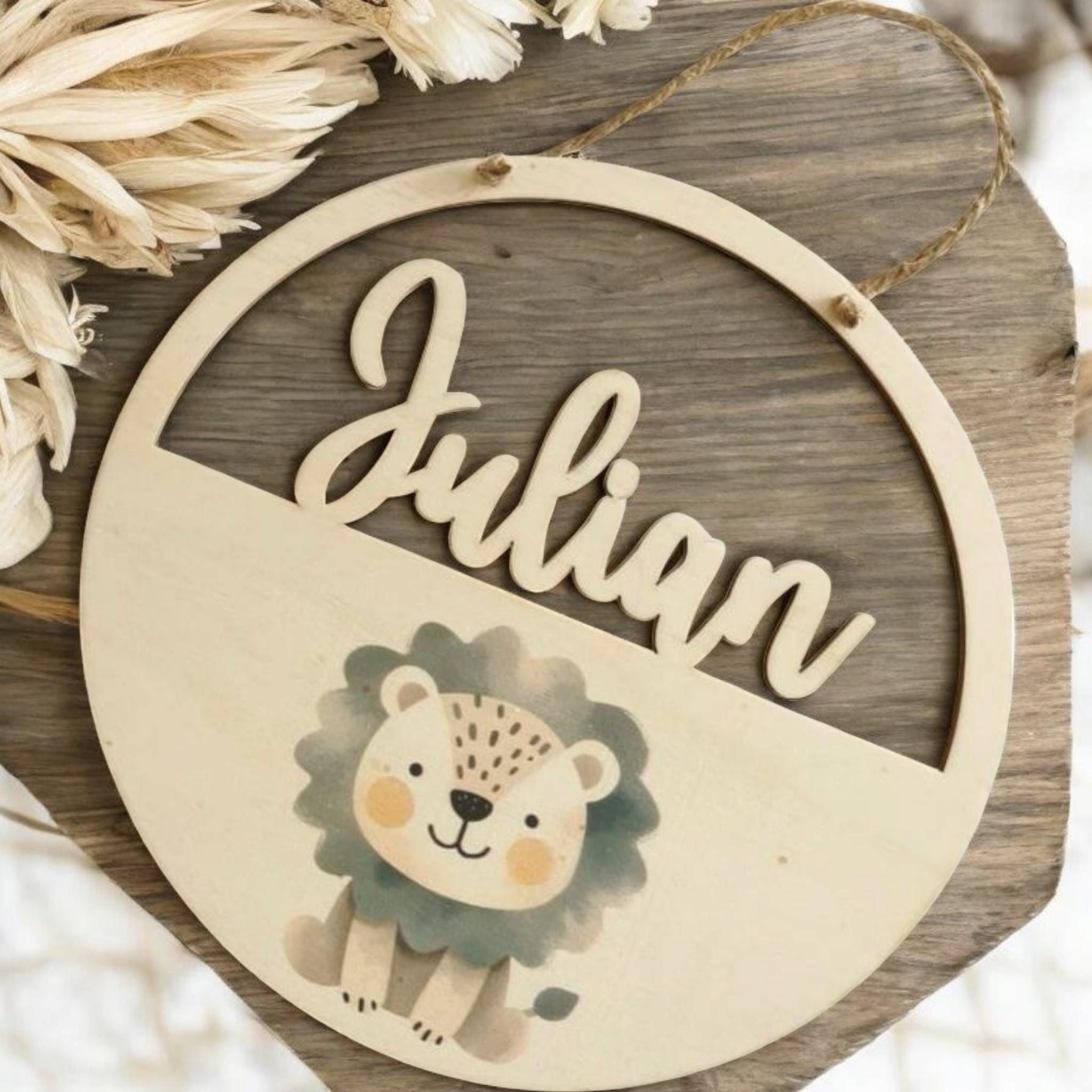 Türschild personalisiert fürs Kinderzimmer mit Löwe, Giraffe, Tiger, in Wunschfarben, Geschenk Taufe, Geburt, Kindergeburtstag, Namensschild