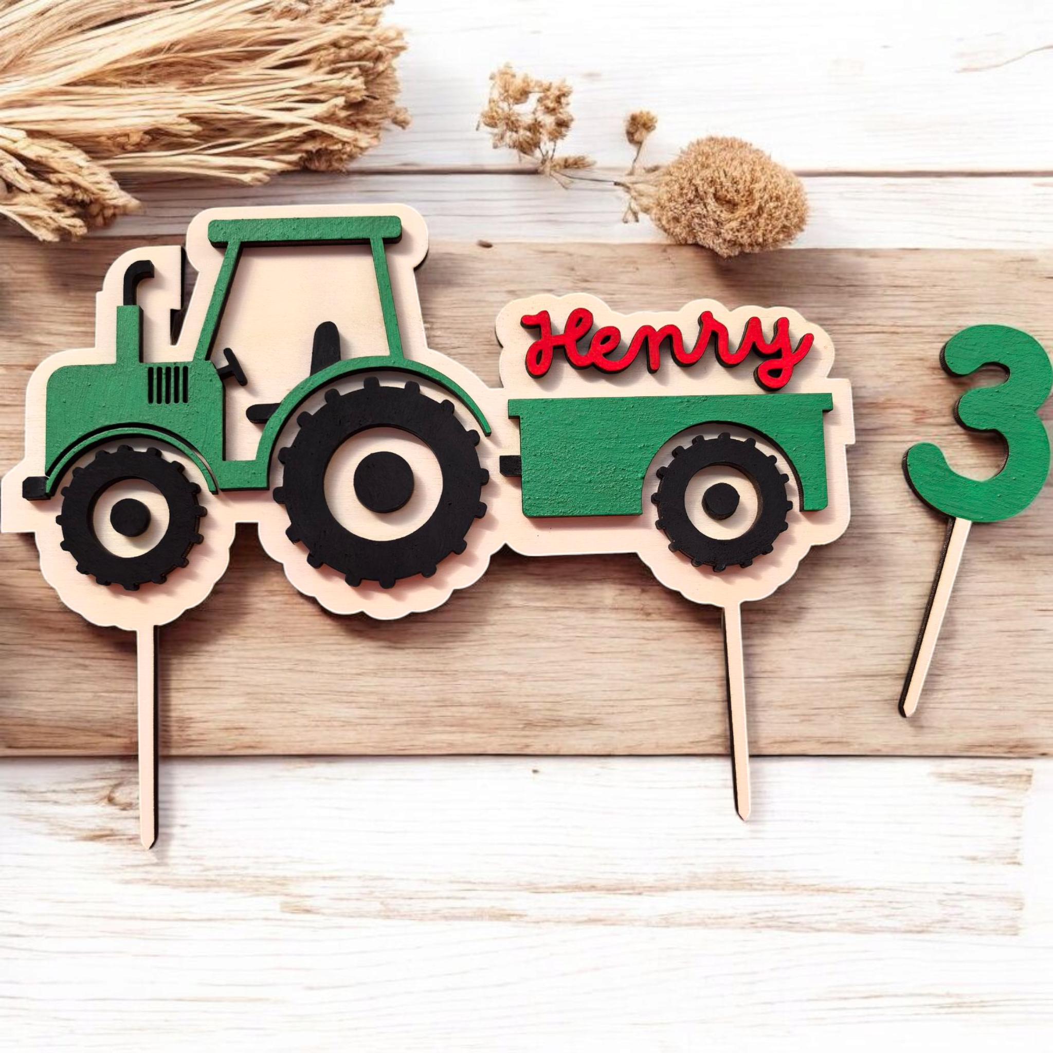 personalisierter Traktor Caketopper mit Geburtstags Zahl, gefertigt in deinen Wunschfarben, Cake Topper, Tortenstecker, Kindergeburtstag