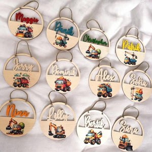 Türschild personalisiert fürs Kinderzimmer mit Bagger, in Wunschfarben, Geschenk Taufe, Geburt, Kindergeburtstag, Namensschild, Baustelle