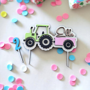personalisierter Traktor Caketopper mit Geburtstags Zahl, gefertigt in deinen Wunschfarben, Cake Topper, Tortenstecker, Kindergeburtstag