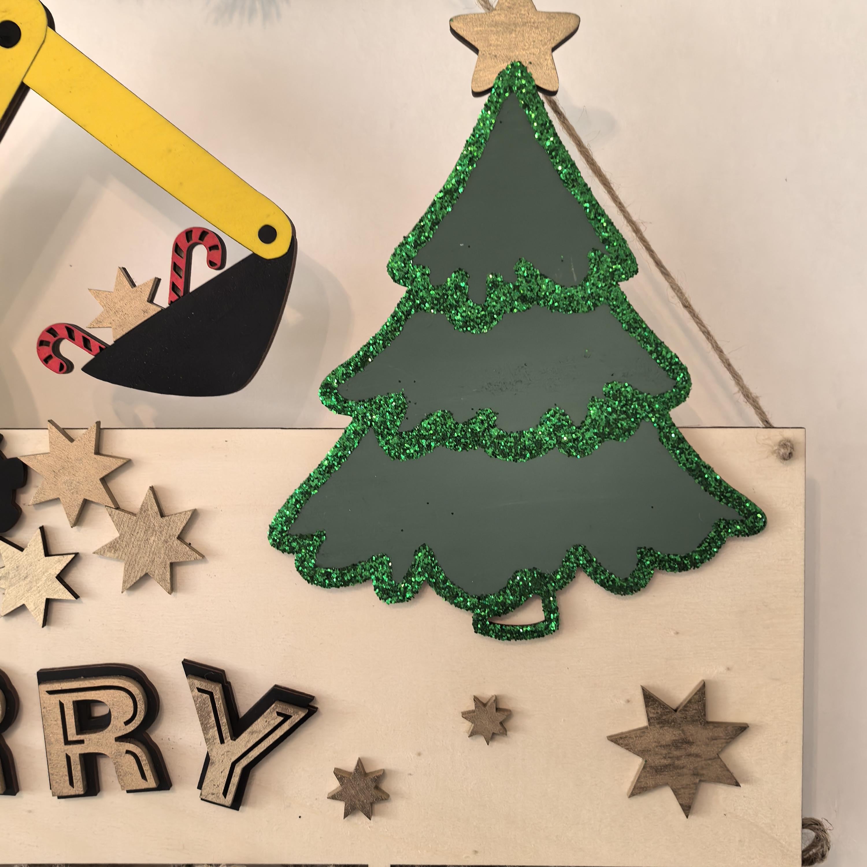 Adventskalender XXL Bagger Traktor aus Holz, personalisiert mit Wunschtext und in Wunschfarbe, Geschenkidee, Babys Weihnachten, Baustelle,