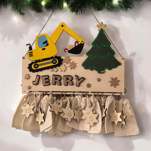 Adventskalender XXL Bagger Traktor aus Holz, personalisiert mit Wunschtext und in Wunschfarbe, Geschenkidee, Babys Weihnachten, Baustelle,