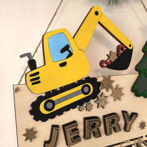 Adventskalender XXL Bagger Traktor aus Holz, personalisiert mit Wunschtext und in Wunschfarbe, Geschenkidee, Babys Weihnachten, Baustelle,