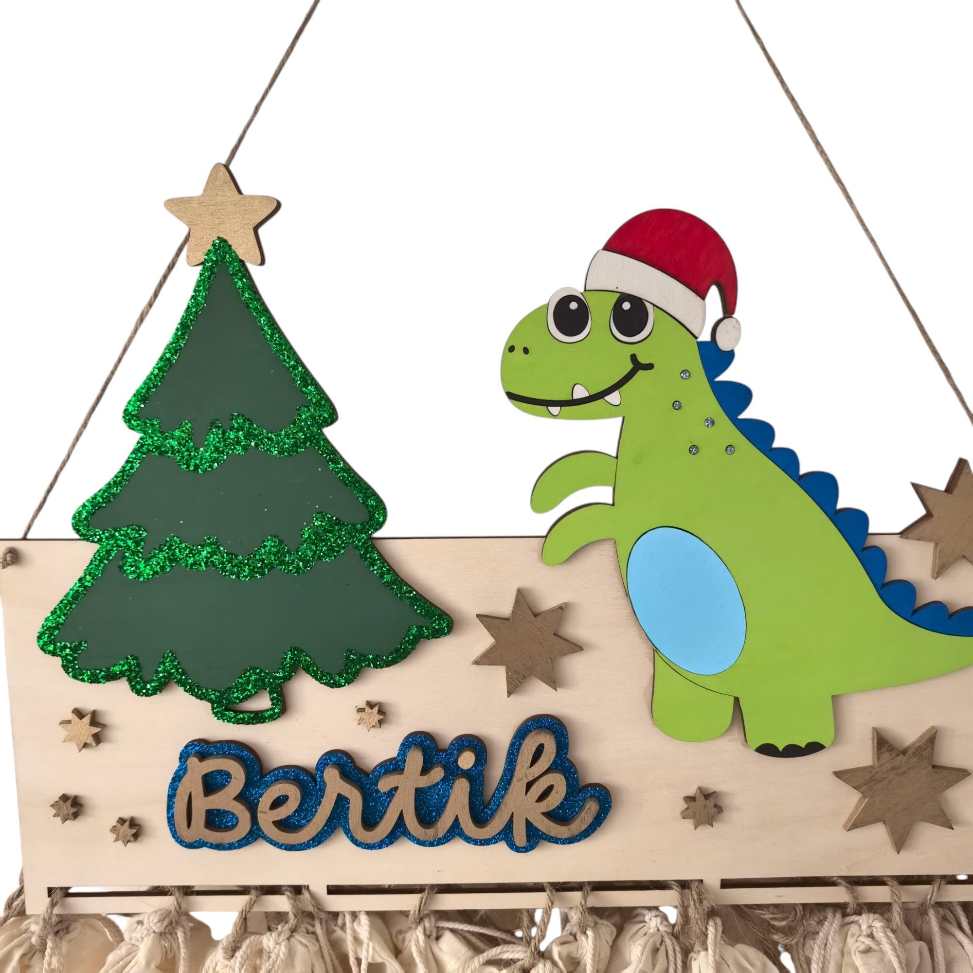 Adventskalender Dino aus Holz, personalisiert mit Wunschtext und in Wunschfarbe, Geschenkidee, Babys Weihnachten, Advent, Trex, Dinosaurier