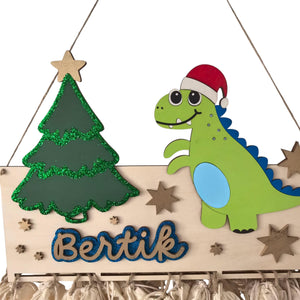 Adventskalender Dino aus Holz, personalisiert mit Wunschtext und in Wunschfarbe, Geschenkidee, Babys Weihnachten, Advent, Trex, Dinosaurier
