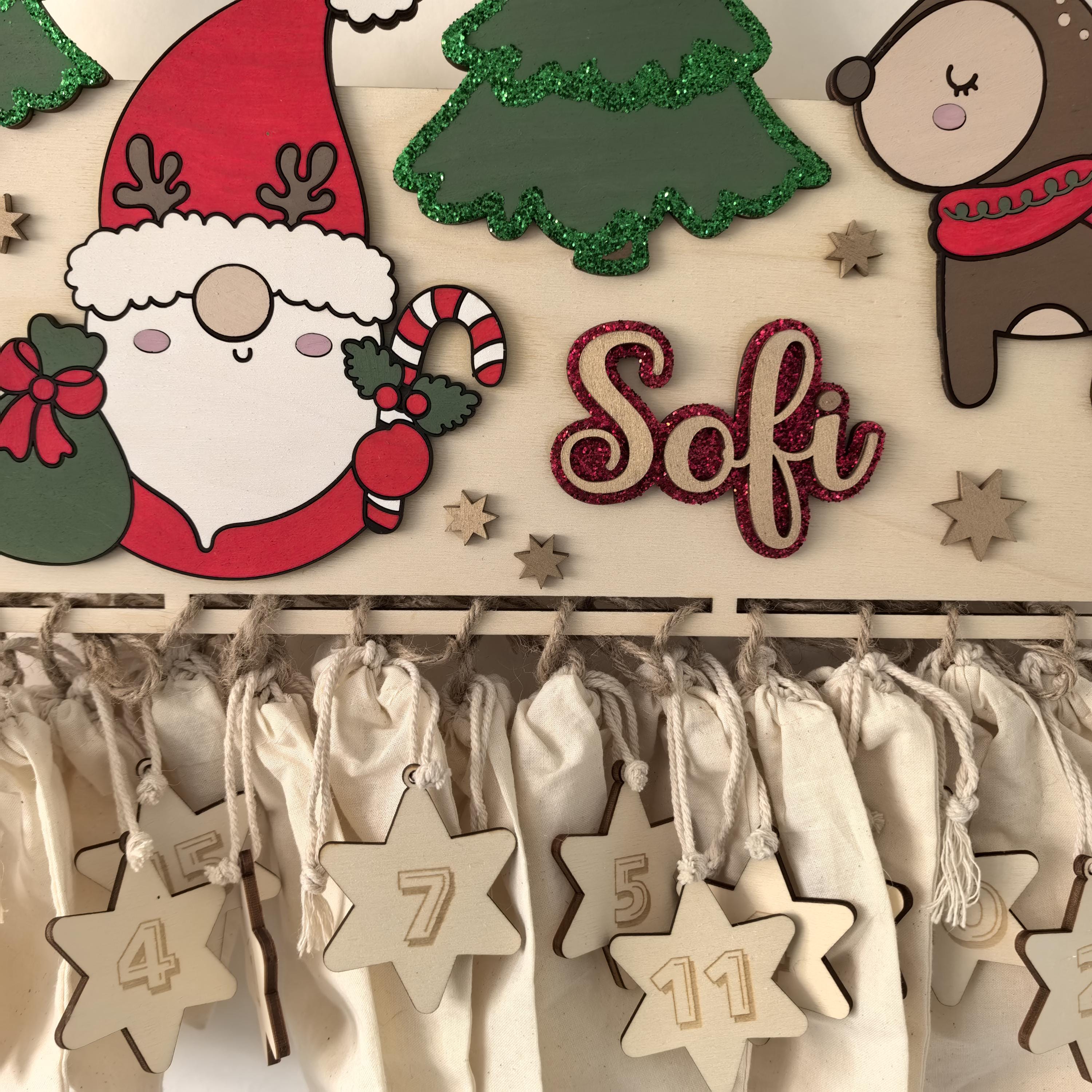 XXL Wichtel Adventskalender personalisiert mit Wunschtext und in Wunschfarben, Geschenkidee, Babys Weihnachten, Advent, Rentier, Santa