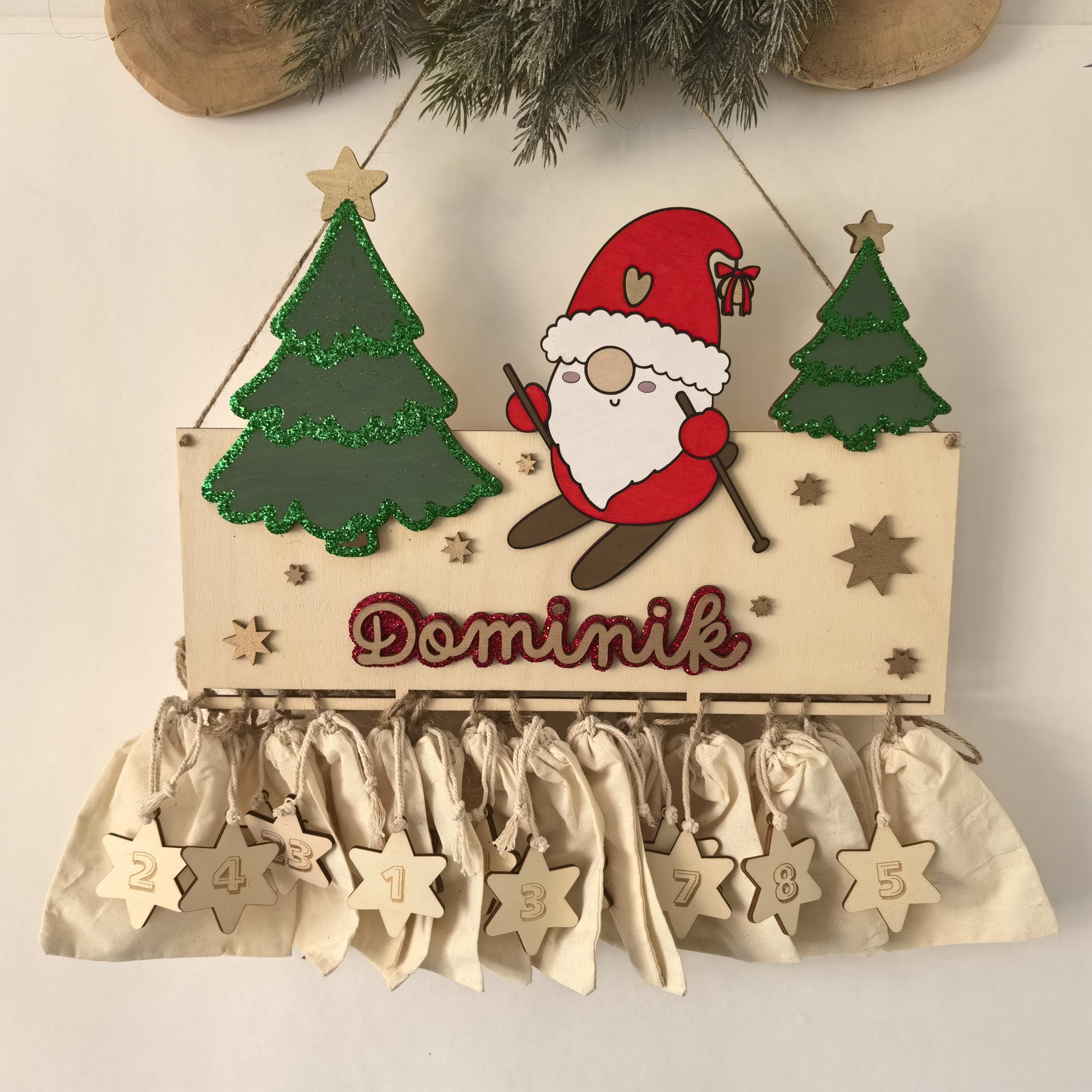 XXL Wichtel Adventskalender personalisiert mit Wunschtext und in Wunschfarben, Geschenkidee, Babys Weihnachten, Advent, Rentier, Santa