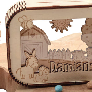 Traktor Spardose personalisiert mit Namen, Bauernhof, Sparbüchse, Sparschwein, Geldgeschenk, Geschenk Geburt, Taufe, Geburtstag Trecker, Kuh