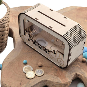 Traktor Spardose personalisiert mit Namen, Bauernhof, Sparbüchse, Sparschwein, Geldgeschenk, Geschenk Geburt, Taufe, Geburtstag Trecker, Kuh