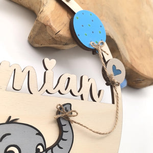 Türschild Elephant personalisiert fürs Kinderzimmer, gefertigt in Wunschfarben, Geschenk Taufe, Geburt Kindergeburtstag Trecker Namensschild