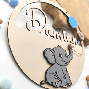 Türschild Elephant personalisiert fürs Kinderzimmer, gefertigt in Wunschfarben, Geschenk Taufe, Geburt Kindergeburtstag Trecker Namensschild
