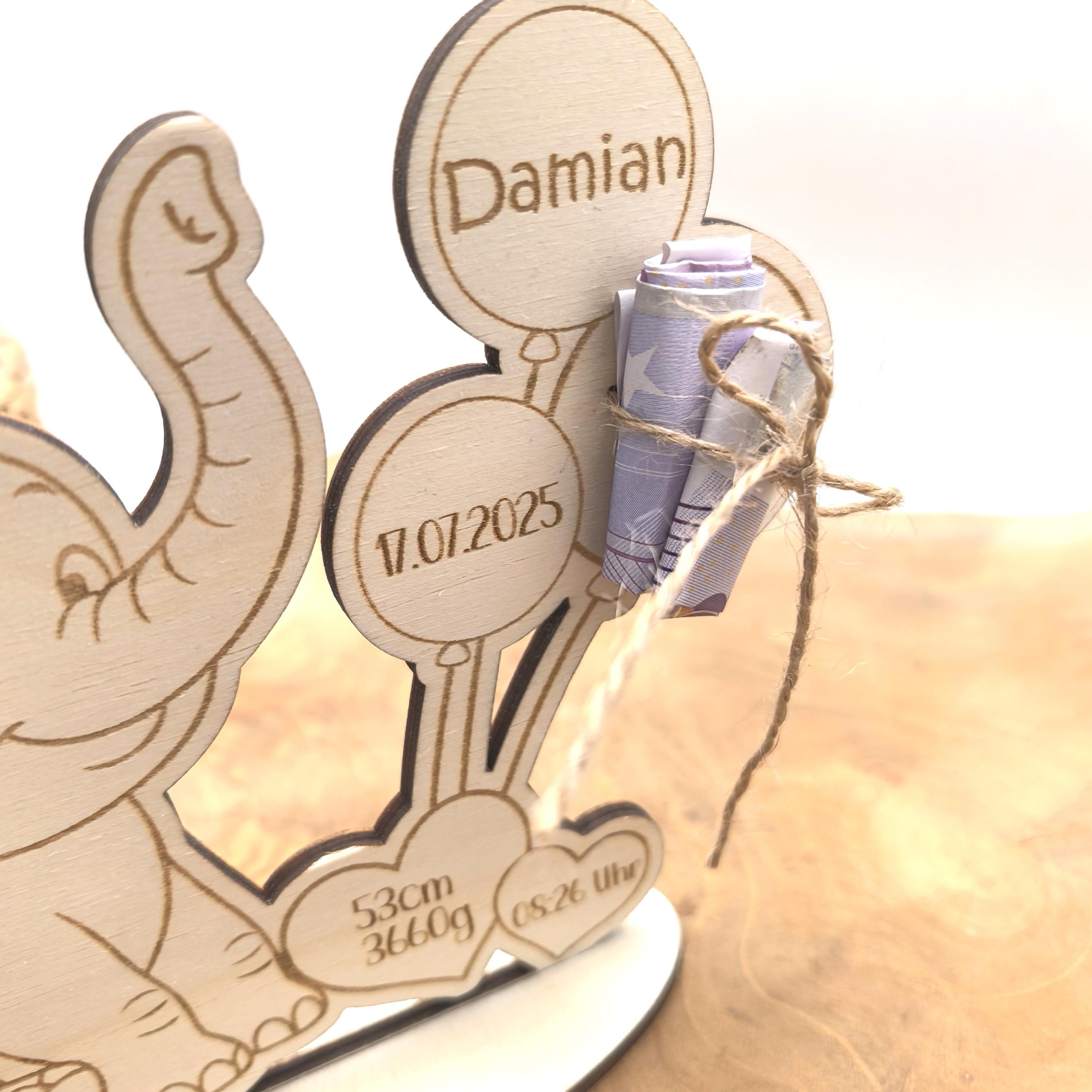 süßes Geldgeschenk zur Geburt oder Taufe , Geburtstag , personalisiert mit deinem Wunschtext, Taufgeschenk, Namensschild, Geburtsdaten