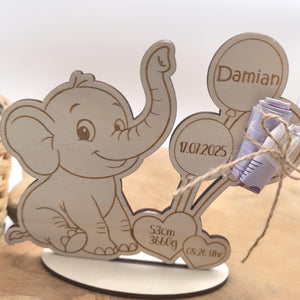 süßes Geldgeschenk zur Geburt oder Taufe , Geburtstag , personalisiert mit deinem Wunschtext, Taufgeschenk, Namensschild, Geburtsdaten