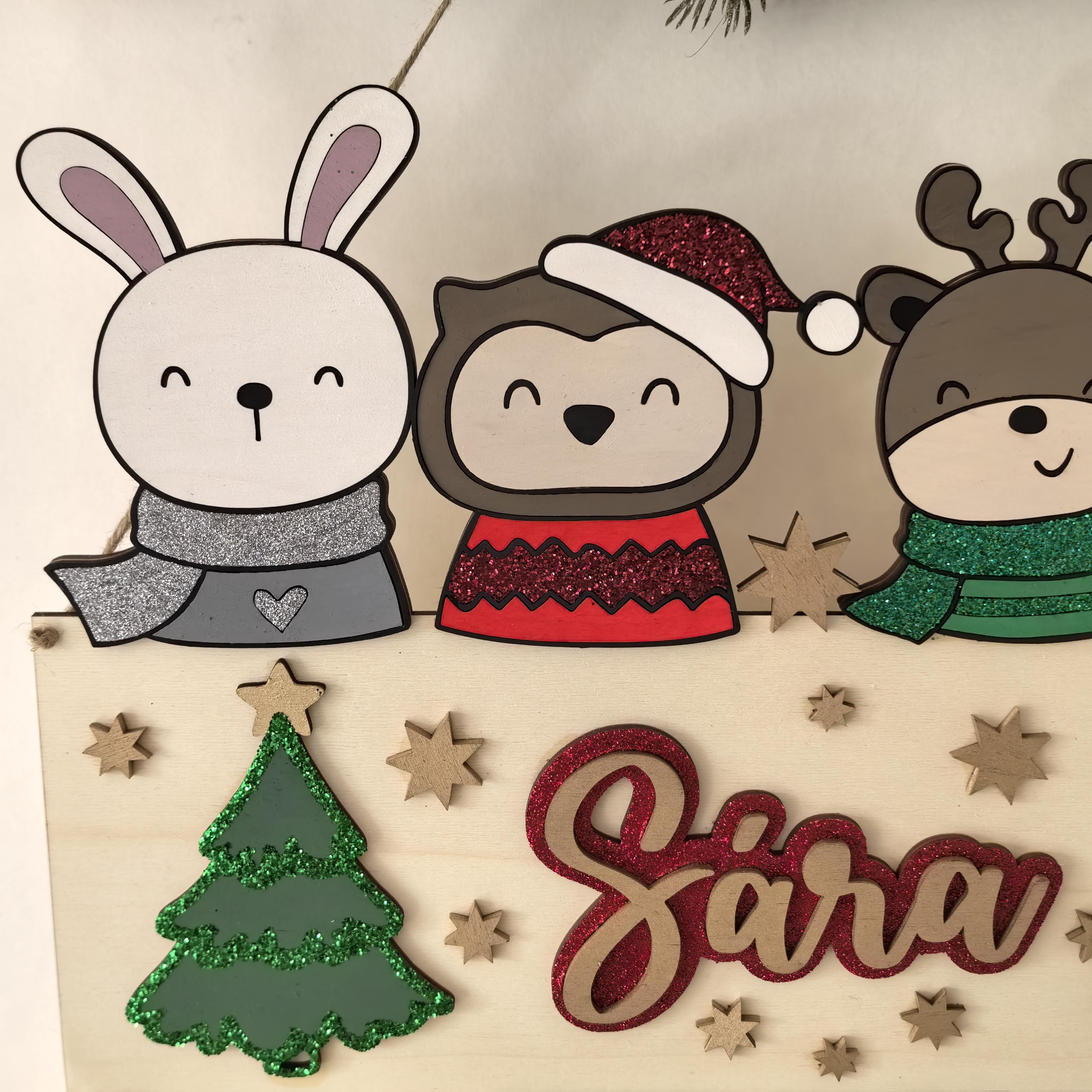 Waldtiere Adventskalender personalisiert mit Wunschtext und in Wunschfarben, Geschenkidee, Babys Weihnachten, Advent, Bär, Eule, Hase, Deer