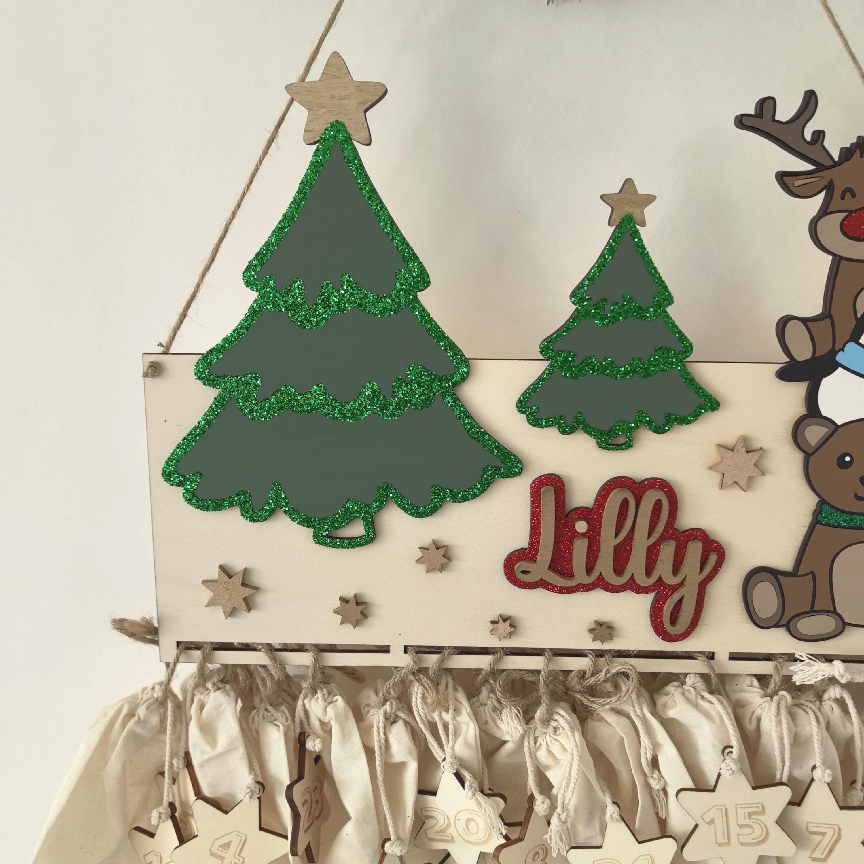 Waldtiere Adventskalender personalisiert mit Wunschtext und in Wunschfarben, Geschenkidee, Babys Weihnachten, Advent, Bär, Eule, Hase, Deer