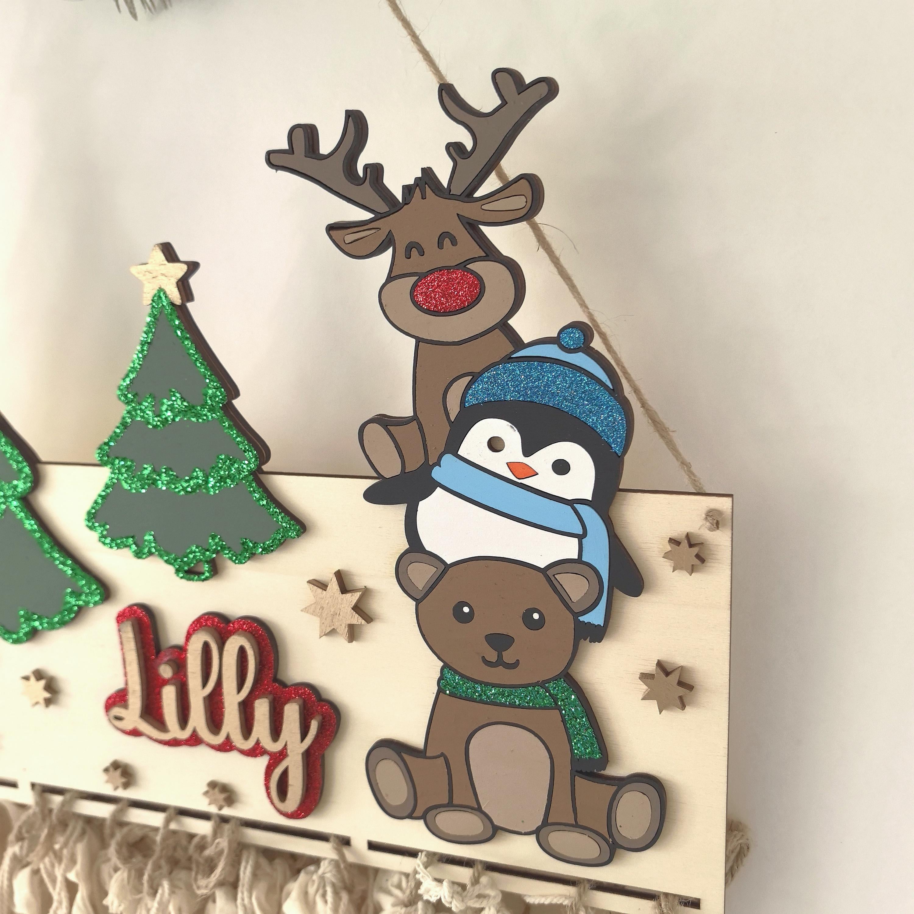 Waldtiere Adventskalender personalisiert mit Wunschtext und in Wunschfarben, Geschenkidee, Babys Weihnachten, Advent, Bär, Eule, Hase, Deer
