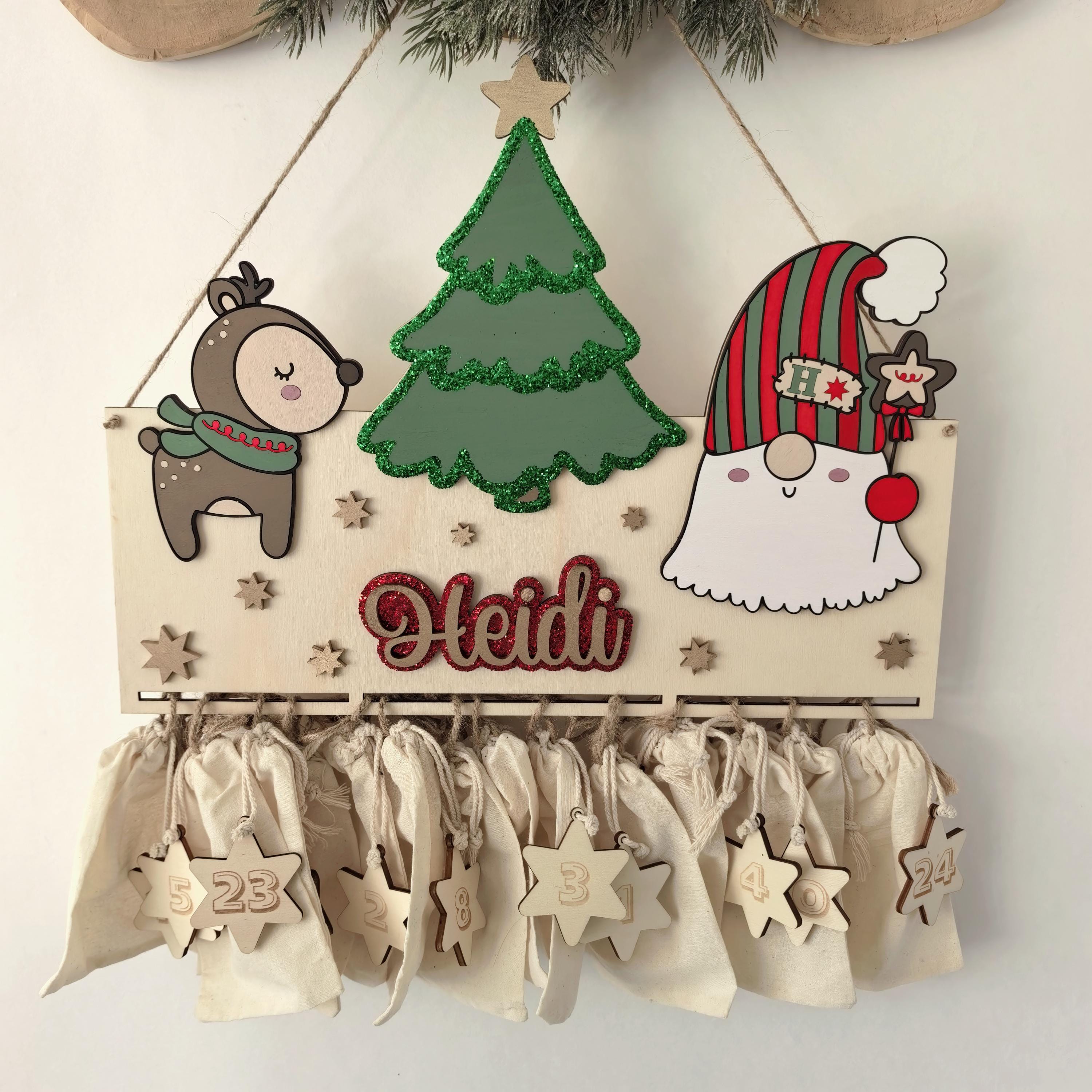 XXL Wichtel Adventskalender personalisiert mit Wunschtext und in Wunschfarben, Geschenkidee, Babys Weihnachten, Advent, Rentier, Santa