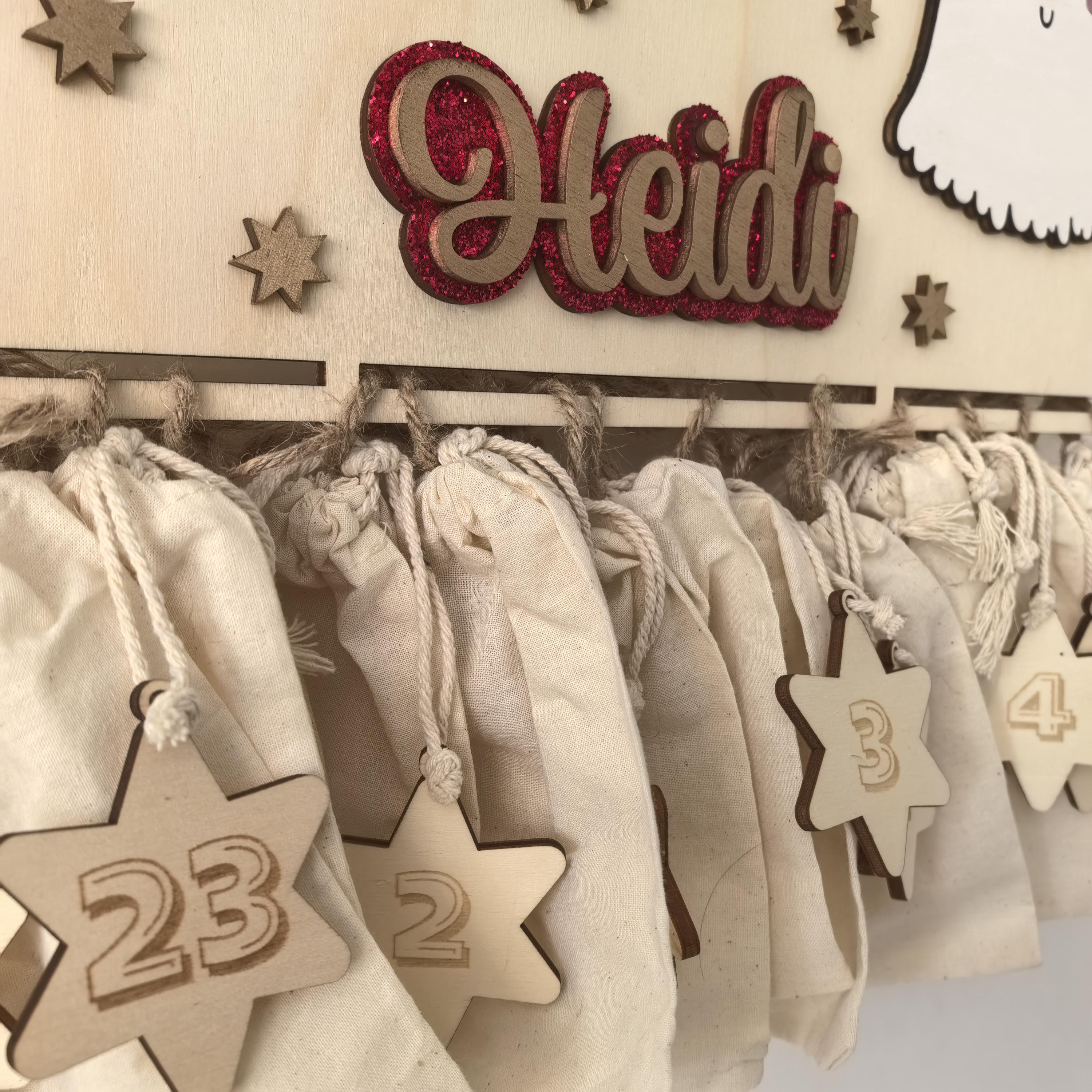 XXL Wichtel Adventskalender personalisiert mit Wunschtext und in Wunschfarben, Geschenkidee, Babys Weihnachten, Advent, Rentier, Santa