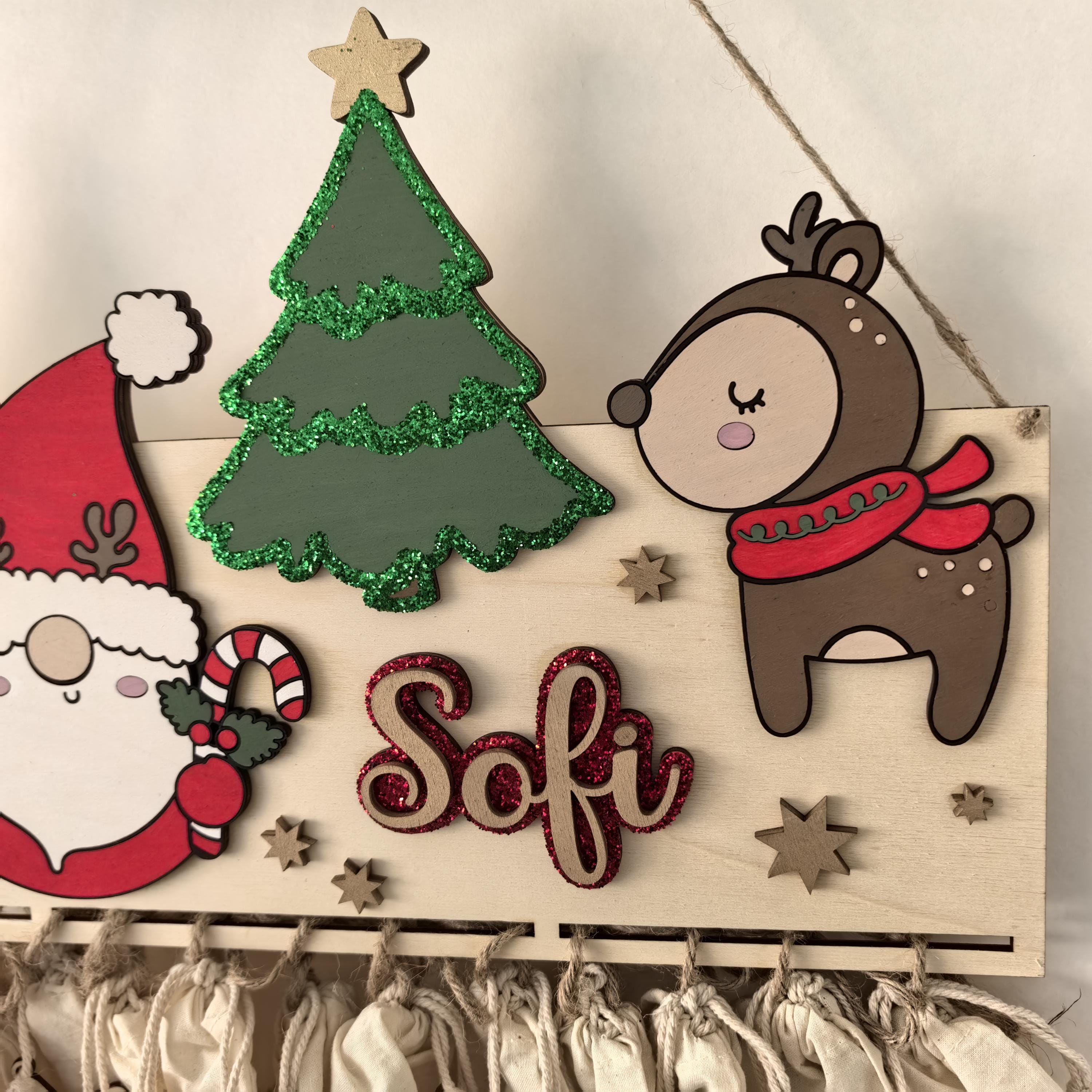 XXL Wichtel Adventskalender personalisiert mit Wunschtext und in Wunschfarben, Geschenkidee, Babys Weihnachten, Advent, Rentier, Santa