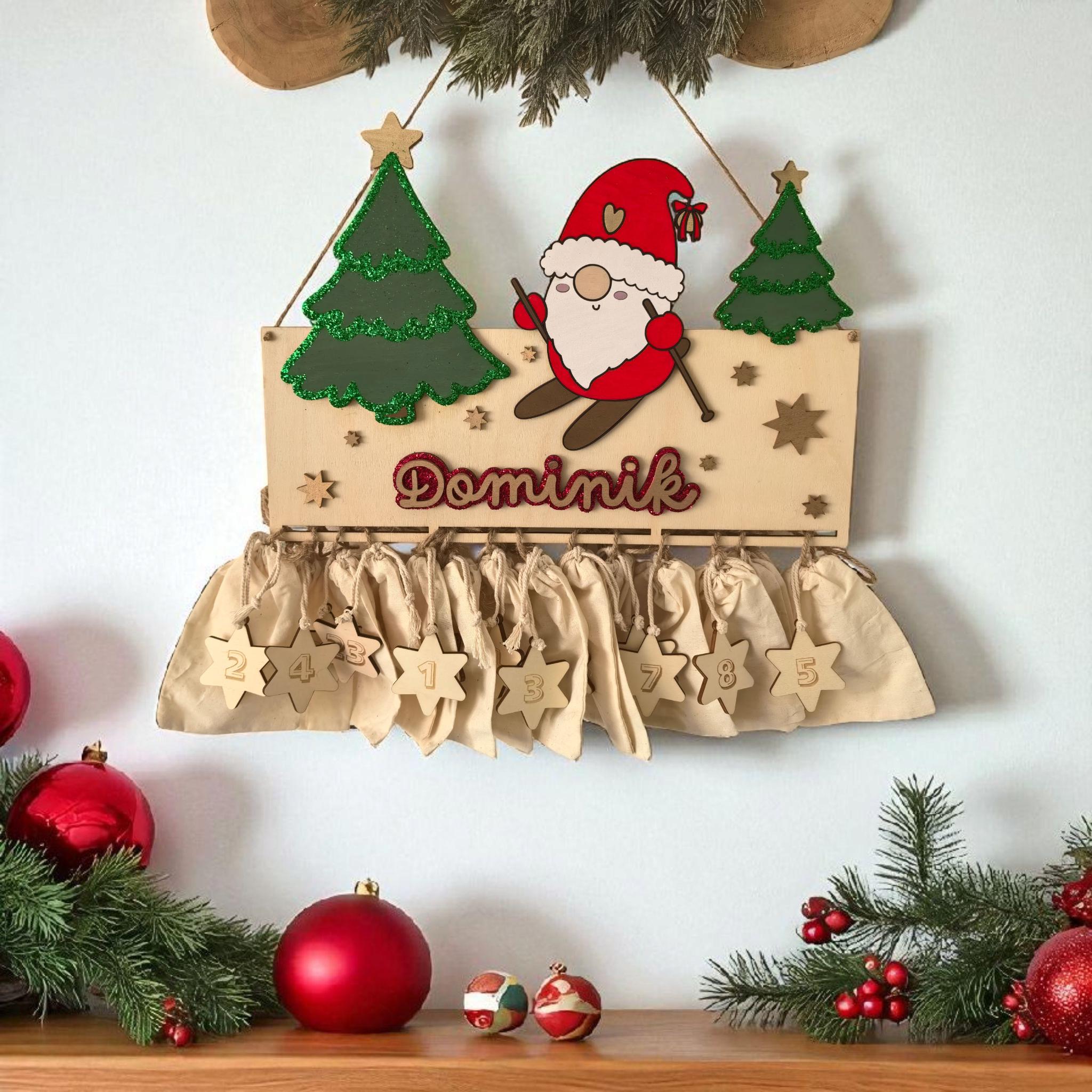 XXL Wichtel Adventskalender personalisiert mit Wunschtext und in Wunschfarben, Geschenkidee, Babys Weihnachten, Advent, Rentier, Santa