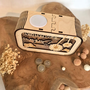 Spardose Wunscherfüller personalisiert mit Name, Geldgeschenk, Sparschwein Geburtstagsgeschenk Freundin Ehefrau Einzugsgeschenk, Pusteblume