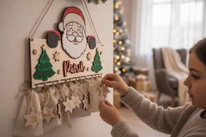 Adventskalender XXL Weihnachtsmann aus Holz, personalisiert mit Wunschtext und in Wunschfarbe Geschenkidee Baby Weihnachten Advent NIKOLAUS