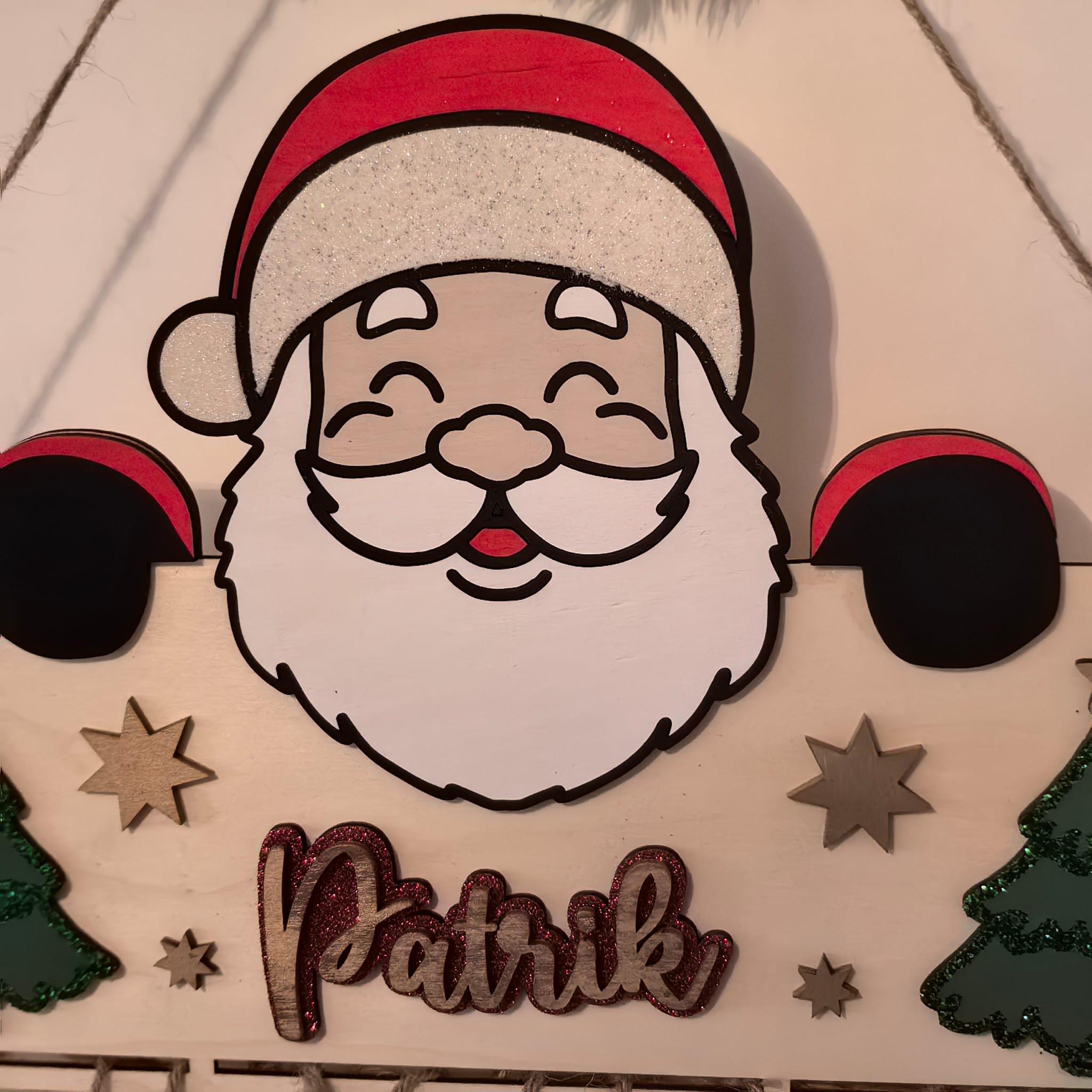 Adventskalender XXL Weihnachtsmann aus Holz, personalisiert mit Wunschtext und in Wunschfarbe Geschenkidee Baby Weihnachten Advent NIKOLAUS