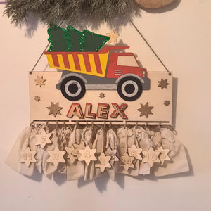 Adventskalender XXL Lastwagen aus Holz, personalisiert mit Wunschtext und Wunschfarbe Geschenkidee Babys Weihnachten Advent Christmas Truck
