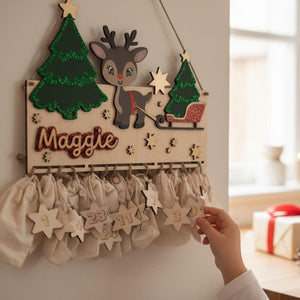 Adventskalender XXL Reh aus Holz, personalisiert mit Wunschtext und in Wunschfarbe, Geschenkidee, Babys Weihnachten, Advent, Rehkitz, Bambi