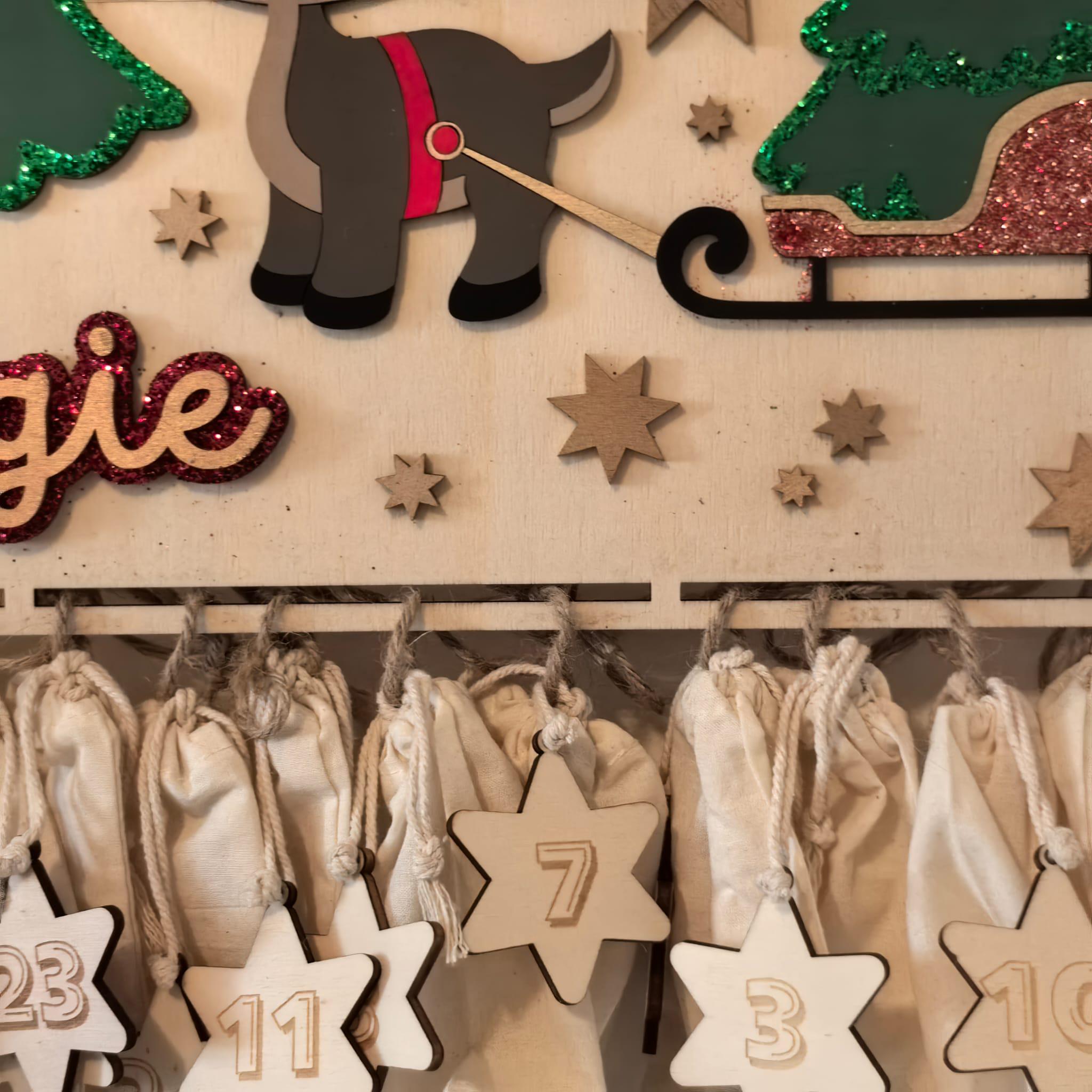 Adventskalender XXL Reh aus Holz, personalisiert mit Wunschtext und in Wunschfarbe, Geschenkidee, Babys Weihnachten, Advent, Rehkitz, Bambi