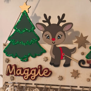 Adventskalender XXL Reh aus Holz, personalisiert mit Wunschtext und in Wunschfarbe, Geschenkidee, Babys Weihnachten, Advent, Rehkitz, Bambi