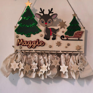 Adventskalender XXL Reh aus Holz, personalisiert mit Wunschtext und in Wunschfarbe, Geschenkidee, Babys Weihnachten, Advent, Rehkitz, Bambi