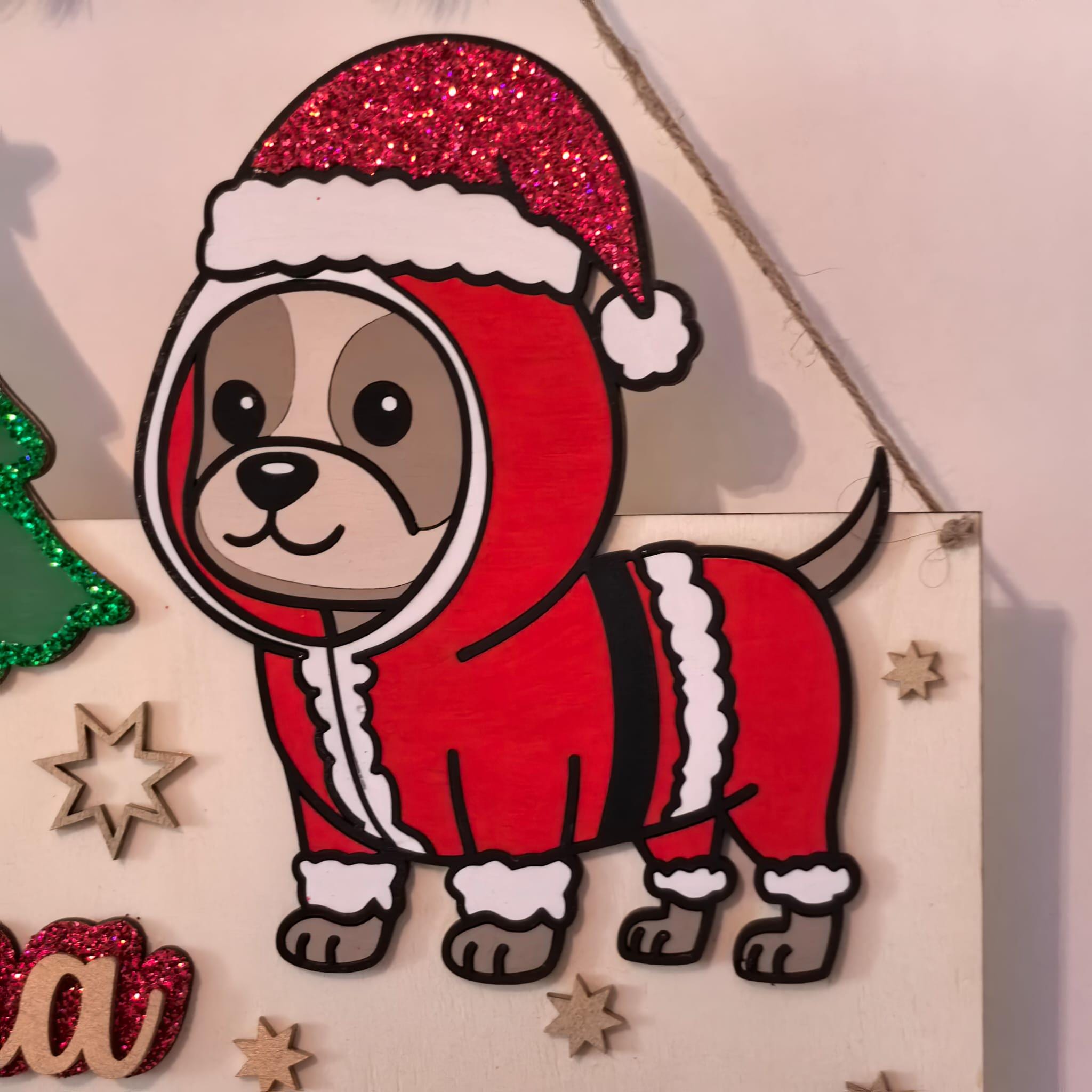 Adventskalender Hund aus Holz, personalisiert mit Wunschtext und in Wunschfarbe, Geschenkidee, Babys Weihnachten, Advent, Haustier, Puppy